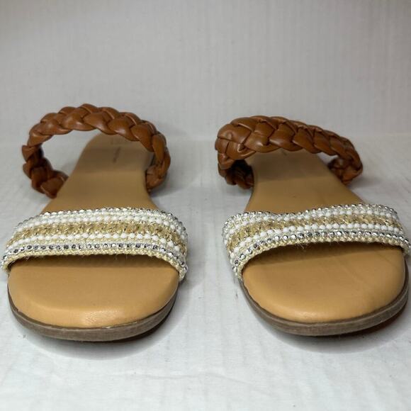 Vacation Brown and Tan Size 8.5 Strap Braided Slide Flat Sandals Boho Casual - Picture 2 of 8